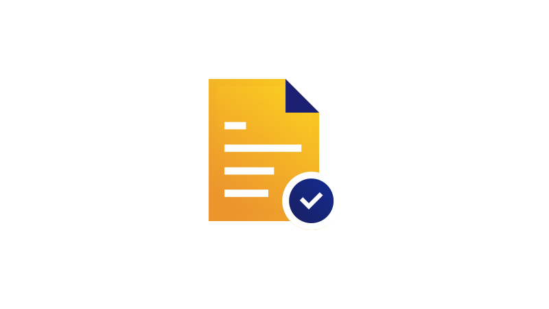 Illustration of a paper with check mark at bottom right.