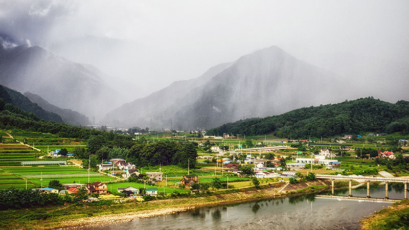 Landscape shot of Pyeongchang countryside. 
