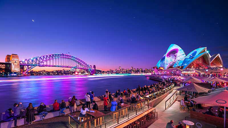 The City Sparkle light projection on the Sydney Harbour Bridge and Austral Flora Ballet on the Sydney Opera House